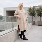 Damen Hoody Lagenlook Baumwolle Sand, gerader Schnitt, Kapuze, Oversize große Größen – Rafay