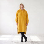 Damen Hoody Lagenlook Baumwolle Senfgelb, gerader Schnitt, Kapuze, Oversize große Größen – Rafay