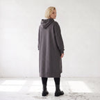 Damen Hoody Lagenlook Baumwolle Dunkelgrau, gerader Schnitt, Kapuze, Oversize große Größen – Rafay