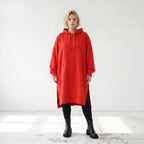 Damen Hoody Lagenlook Baumwolle Rot, gerader Schnitt, Kapuze, Oversize große Größen – Rafay