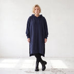Damen Hoody Lagenlook Baumwolle Dunkelblau, gerader Schnitt, Langarm, Kapuze, Oversize große Größen – Rafay