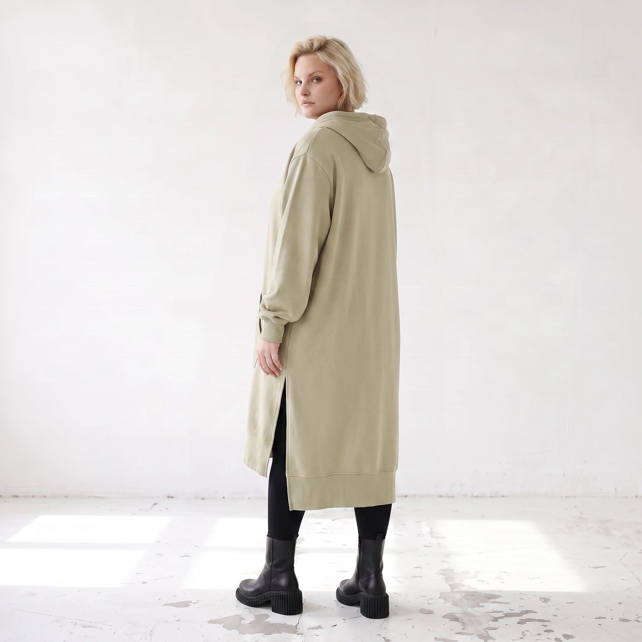 Damen Hoody Lagenlook Baumwolle Beige, gerader Schnitt, Langarm, Kapuze, Oversize große Größen – Rafay