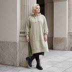 Damen Hoody Lagenlook Baumwolle Beige, gerader Schnitt, Langarm, Kapuze, Oversize große Größen – Rafay