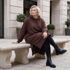 Damen Hoody Lagenlook Baumwolle Schokobraun, gerader Schnitt, Langarm, Kapuze, Oversize große Größen – Rafay