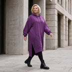 Damen Hoody Lagenlook Baumwolle Lila, gerader Schnitt, Langarm, Kapuze, Oversize große Größen – Rafay