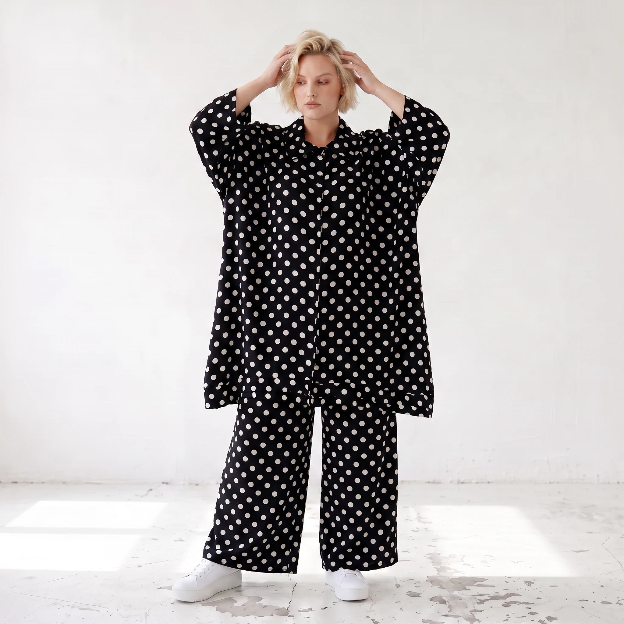 Damen Bluse Lagenlook Viskose Schwarz/Weiß, A-Linie, Streifen, Knopfleiste, Oversize große Größen – AKH Premium