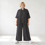 Damen Hose Lagenlook Viskose Schwarz/Weiß, Punkte, Oversize große Größen – AKH Premium
