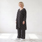 Damen Shirt Lagenlook Viskose Schwarz/Weiß, A-Linie, Punkte, 3/4-Arm, Oversize große Größen – AKH Premium