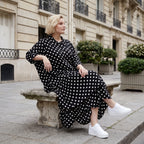 Damen Rock Lagenlook Viskose Schwarz/Weiß, Ballonform, Punkte, Oversize große Größen – AKH Premium