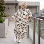 Damen Rock Lagenlook Viskose White/Schwarz, Ballonform, Punkte, Elastikbund, Oversize große Größen – AKH Premium