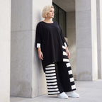Damen Shirt Lagenlook Rayon Schwarz/Weiß, Vokuhila, Oversize große Größen – AKH Premium