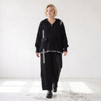 Damen Hose Lagenlook Baumwolle Schwarz, gerader Schnitt, Oversize große Größen – AKH Premium