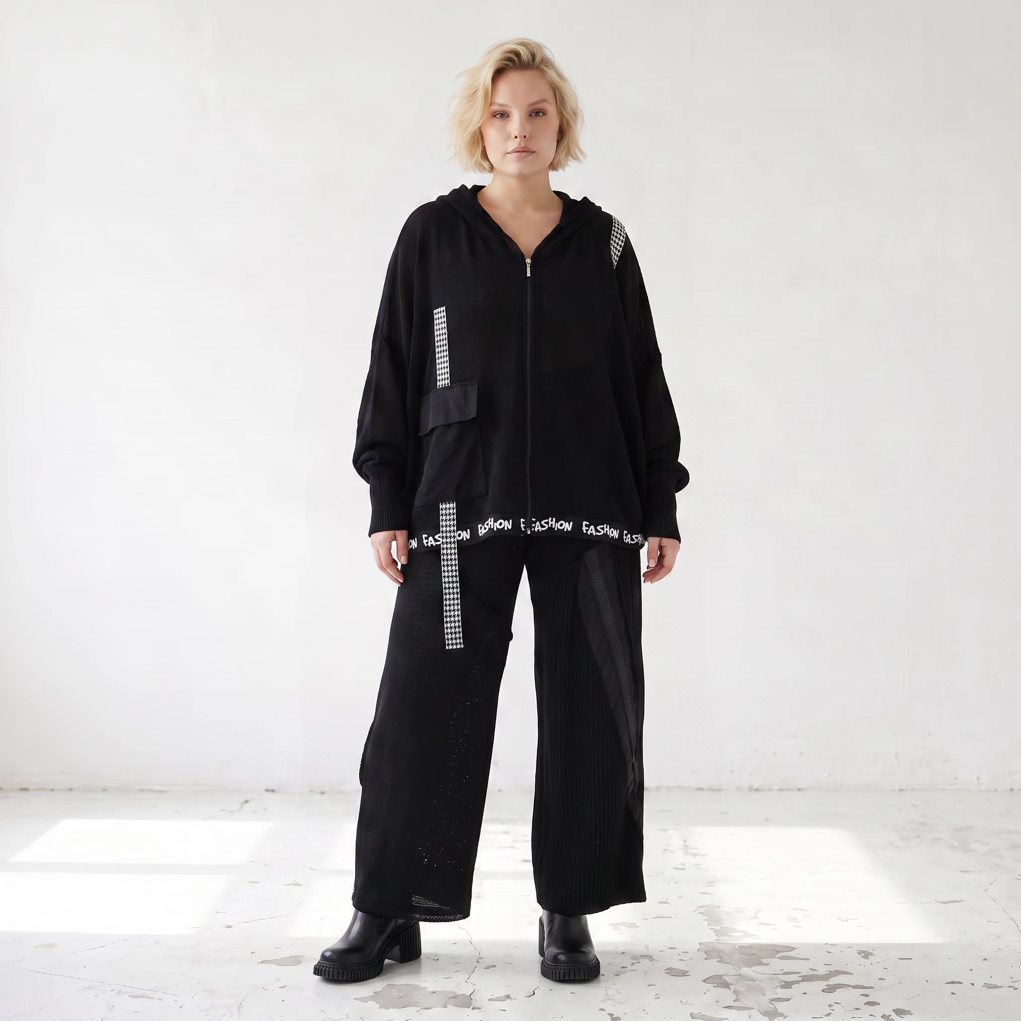 Damen Hose Lagenlook Baumwolle Schwarz, gerader Schnitt, Oversize große Größen – AKH Premium