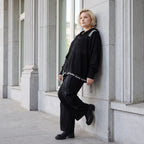 Damen Hose Lagenlook Baumwolle Schwarz, gerader Schnitt, Oversize große Größen – AKH Premium