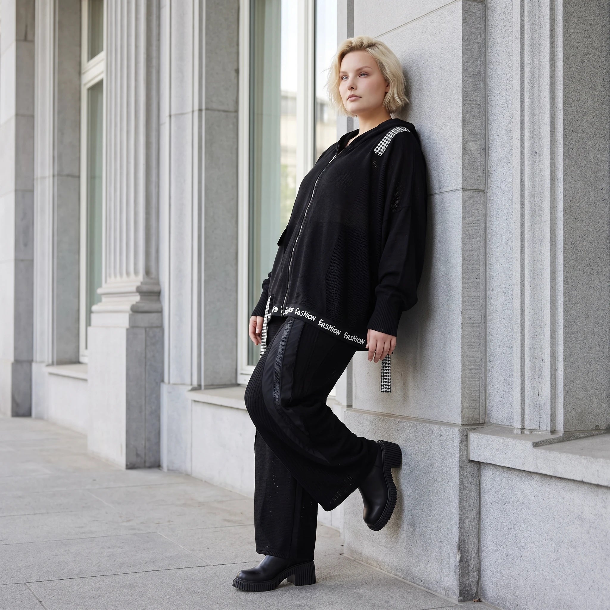 Damen Hose Lagenlook Baumwolle Schwarz, gerader Schnitt, Oversize große Größen – AKH Premium