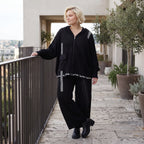 Damen Hose Lagenlook Baumwolle Schwarz, gerader Schnitt, Oversize große Größen – AKH Premium