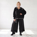 Damen Hose Lagenlook Baumwolle Schwarz, weites Bein, Oversize große Größen – AKH Premium