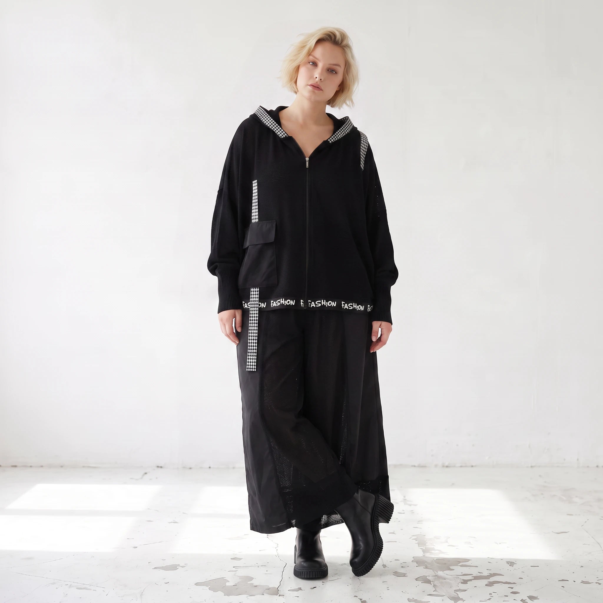 Damen Hose Lagenlook Baumwolle Schwarz, weites Bein, Oversize große Größen – AKH Premium