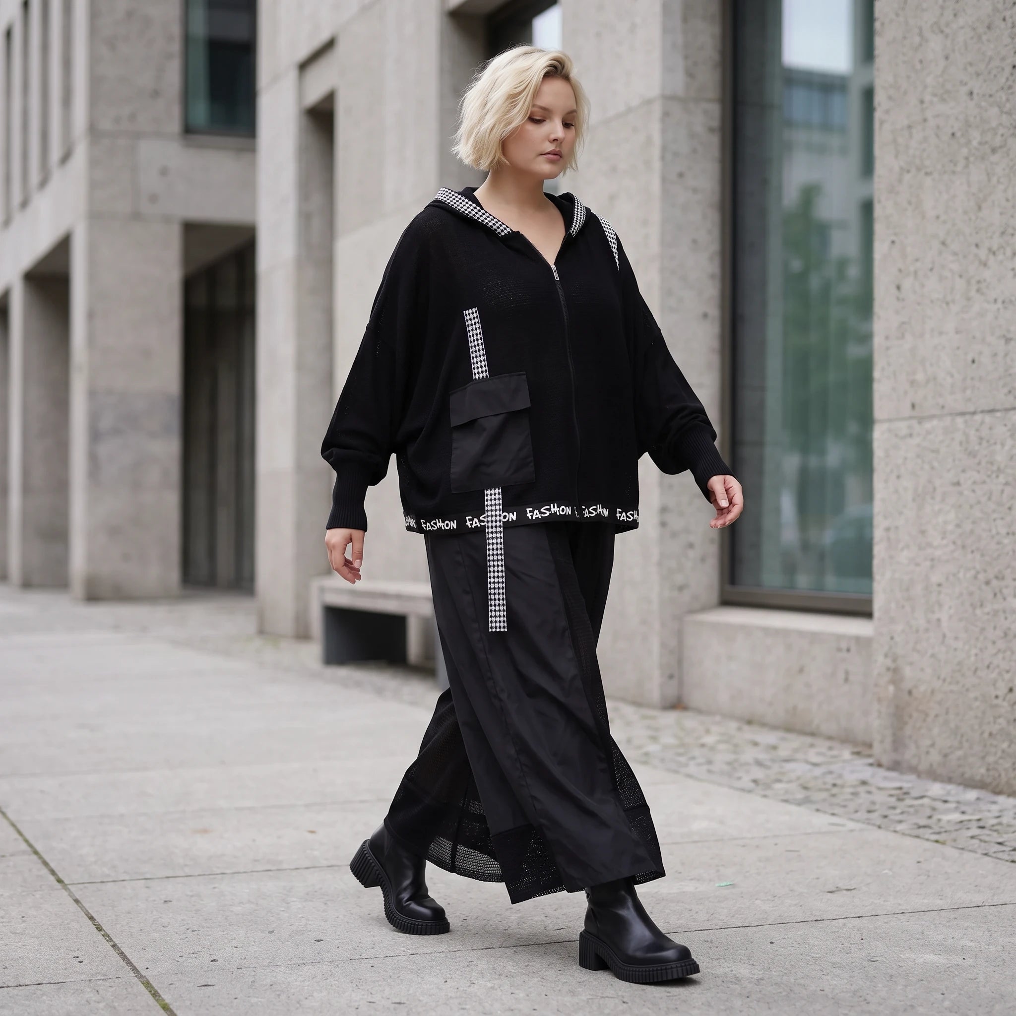Damen Hose Lagenlook Baumwolle Schwarz, weites Bein, Oversize große Größen – AKH Premium