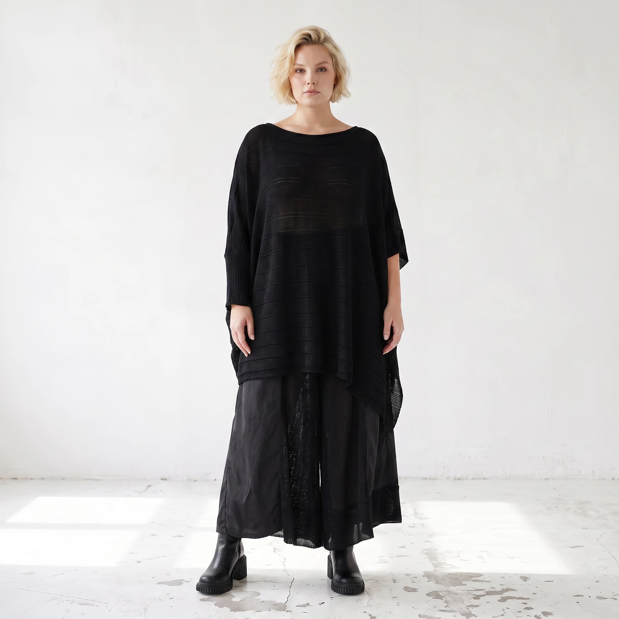 Damen Shirt Lagenlook Baumwolle Schwarz, asymmetrisch, U-Ausschnitt, Oversize große Größen – AKH Premium