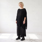 Damen Shirt Lagenlook Baumwolle Schwarz, asymmetrisch, U-Ausschnitt, Oversize große Größen – AKH Premium