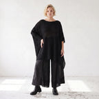 Damen Shirt Lagenlook Baumwolle Schwarz, asymmetrisch, U-Ausschnitt, Oversize große Größen – AKH Premium