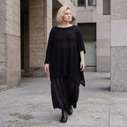 Damen Shirt Lagenlook Baumwolle Schwarz, asymmetrisch, U-Ausschnitt, Oversize große Größen – AKH Premium