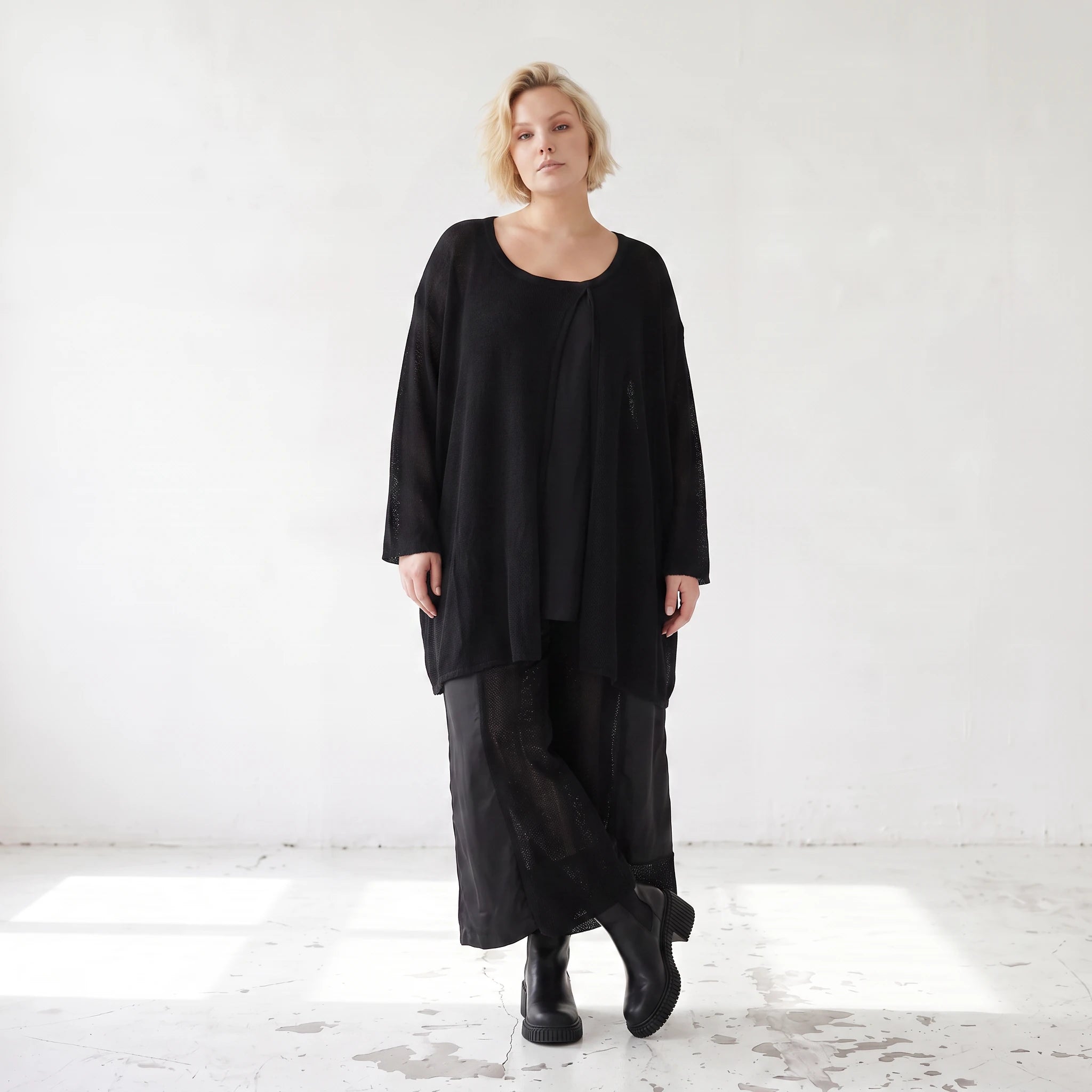 Damen Shirt Lagenlook Baumwolle Schwarz, A-Linie, Oversize große Größen – AKH Premium