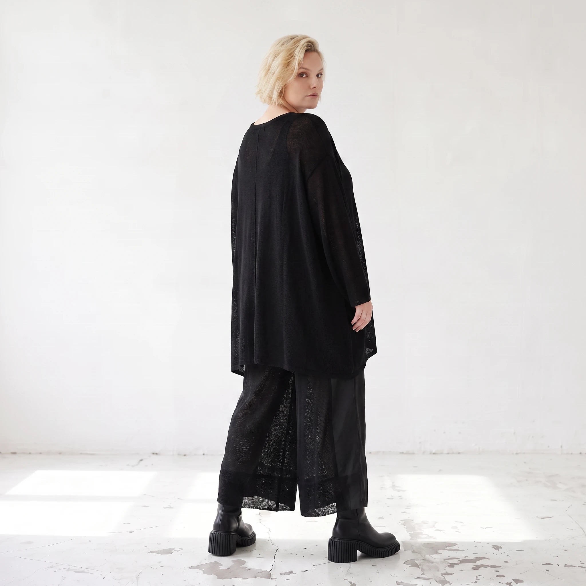 Damen Shirt Lagenlook Baumwolle Schwarz, A-Linie, Oversize große Größen – AKH Premium