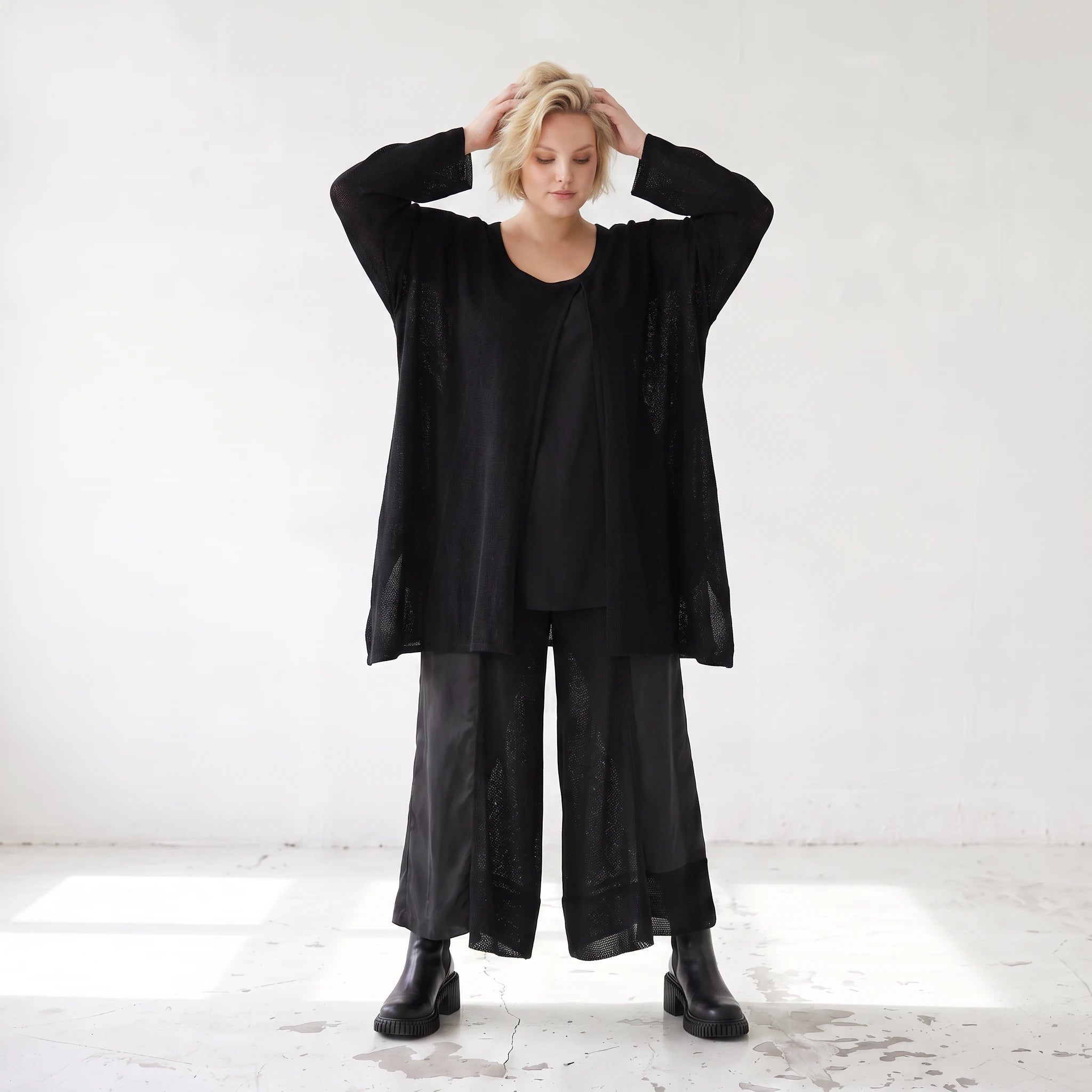 Damen Shirt Lagenlook Baumwolle Schwarz, A-Linie, Oversize große Größen – AKH Premium