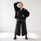 Damen Jacke Lagenlook Baumwolle Schwarz, Kapuze, Oversize große Größen – AKH Premium