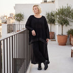 Damen Shirt Lagenlook Baumwolle Schwarz, A-Linie, Langarm, Oversize große Größen – AKH Premium