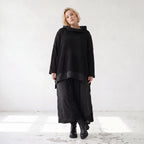 Damen Shirt Lagenlook Baumwolle Schwarz, vorne kurz hinten lang, Langarm, Oversize große Größen – AKH Premium