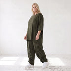 Damen Shirt Lagenlook Lyocell Khaki, A-Linie, 3/4-Arm, Oversize große Größen – AKH Premium