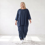 Damen Shirt Lagenlook Lyocell Petrol, A-Linie, 3/4-Arm, Oversize große Größen – AKH Premium