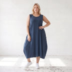 Damen Kleid Lagenlook Lyocell Petrol, Ballonschnitt, ärmellos, Flügeltaschen, Oversize große Größen – AKH Premium