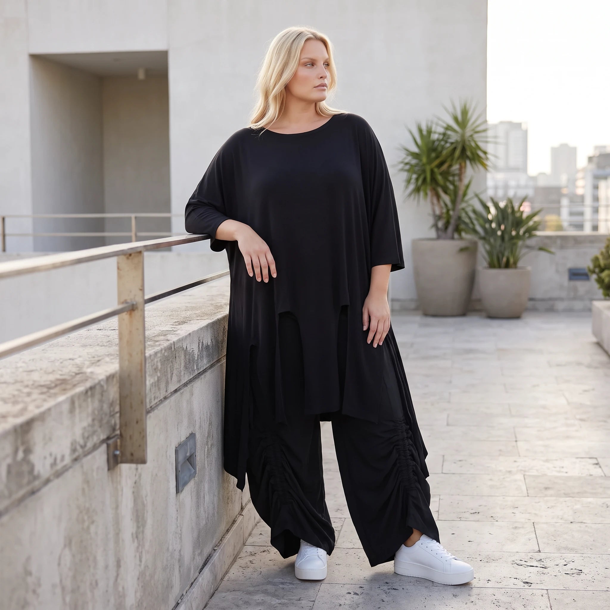 Damen Shirt Lagenlook Lyocell Schwarz, A-Linie, Oversize große Größen – AKH Premium