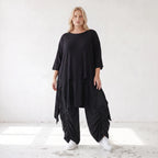 Damen Shirt Lagenlook Lyocell Schwarz, A-Linie, Oversize große Größen – AKH Premium