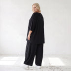 Damen Hose Lagenlook Lyocell Schwarz, Ballonschnitt, Oversize große Größen – AKH Premium