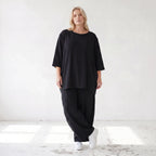 Damen Hose Lagenlook Lyocell Schwarz, Ballonschnitt, Oversize große Größen – AKH Premium