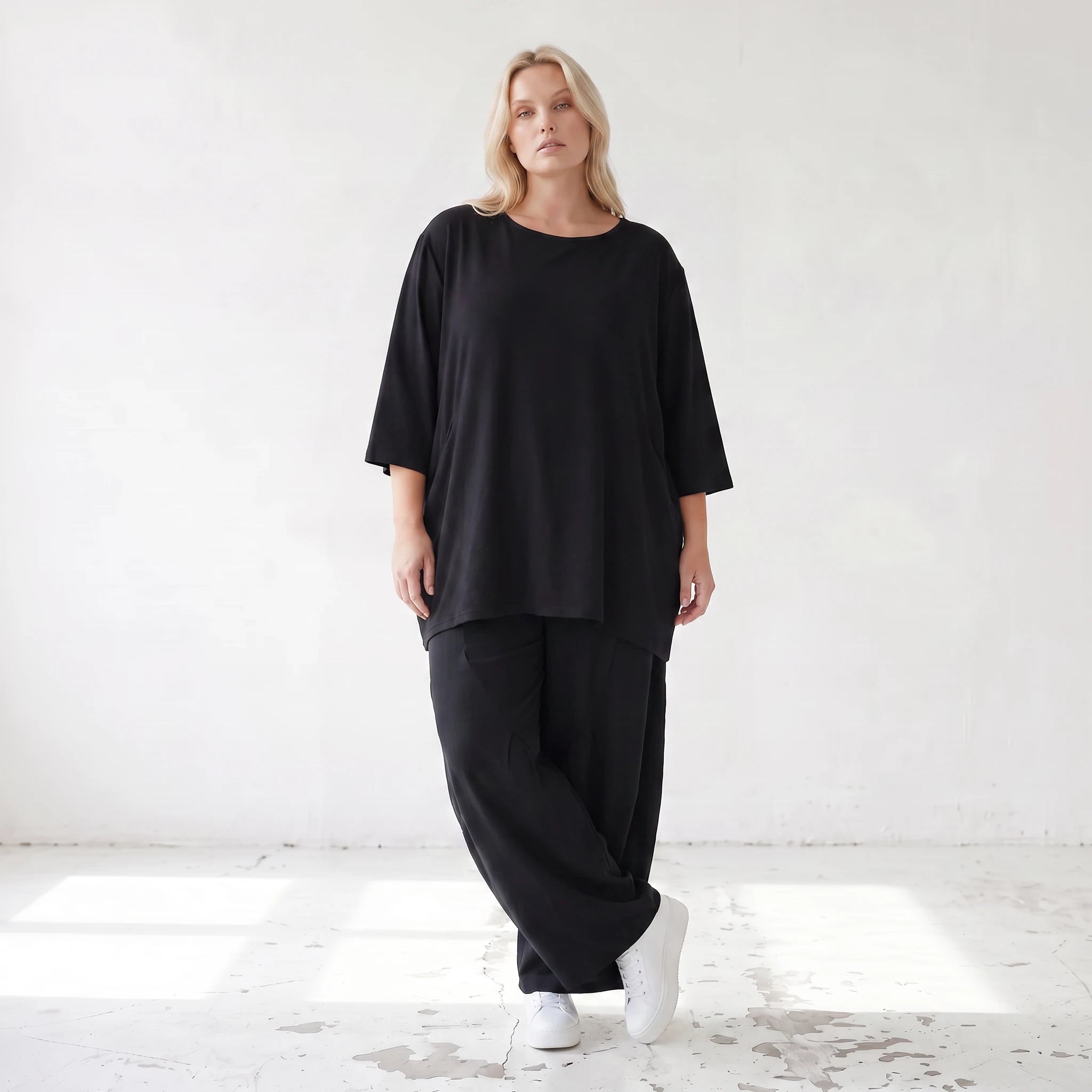 Damen Hose Lagenlook Lyocell Schwarz, Ballonschnitt, Oversize große Größen – AKH Premium