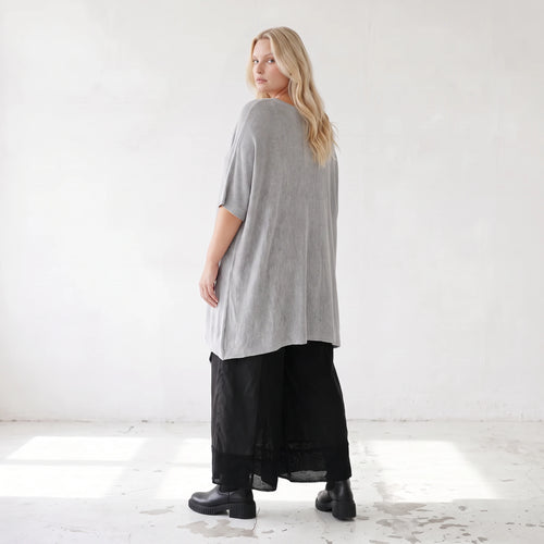Damen Shirt Lagenlook Baumwolle Grau, A-Form, Langarm, V-Ausschnitt, Oversize große Größen – AKH Premium