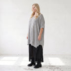Damen Shirt Lagenlook Baumwolle Grau, A-Form, Langarm, V-Ausschnitt, Oversize große Größen – AKH Premium
