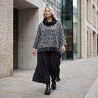 Damen Shirt Lagenlook Viskose Schwarz/Grau, asymmetrisch, Langarm, Rollkragen, Oversize große Größen – AKH Premium