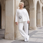 French Terry Sweatshirt mit Smileyprint an asymmetrischer Tasche Rundhals und 7/8-Arm