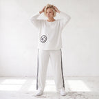French Terry Sweatshirt mit Smileyprint an asymmetrischer Tasche Rundhals und 7/8-Arm