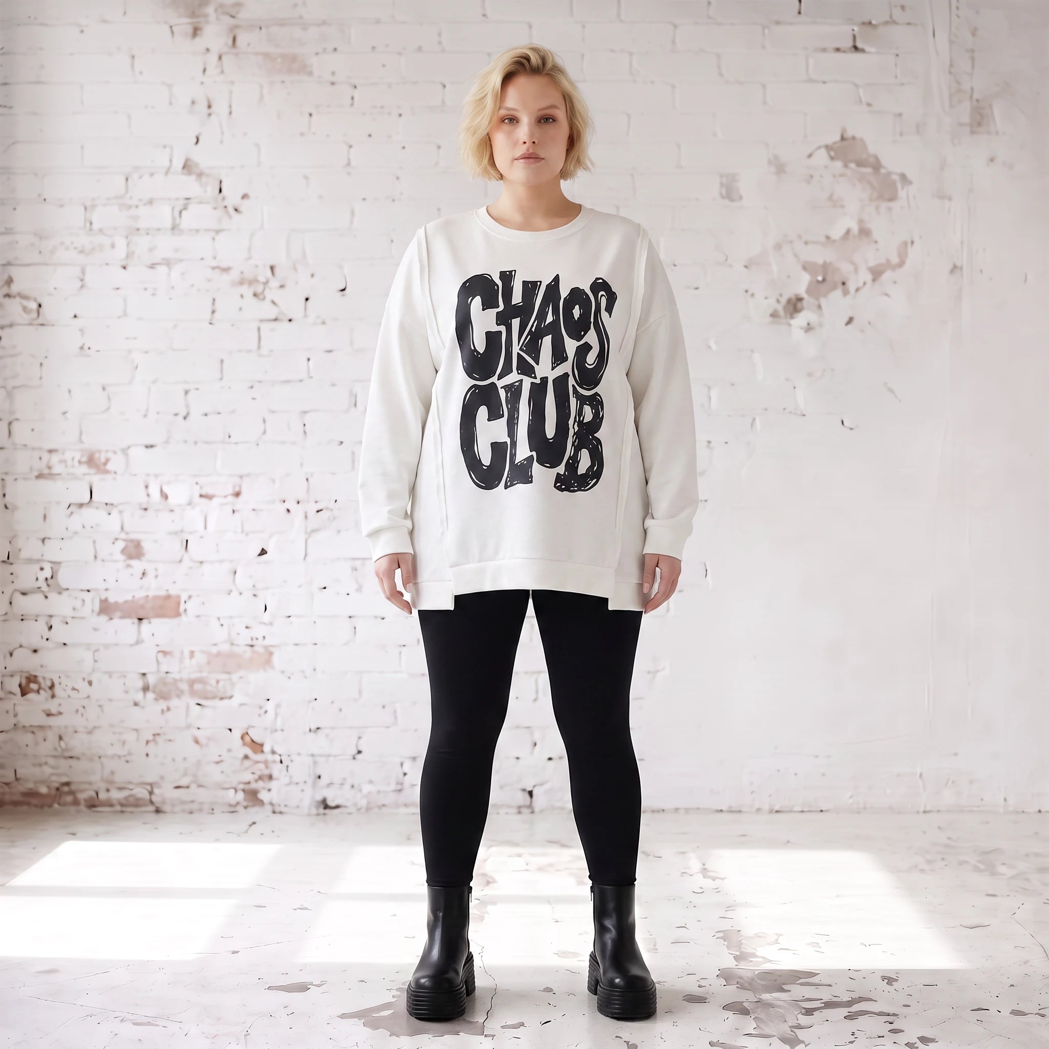Kastiges Langarmshirt mit Statement Print und Außennähten aus French Terry Stretch urban