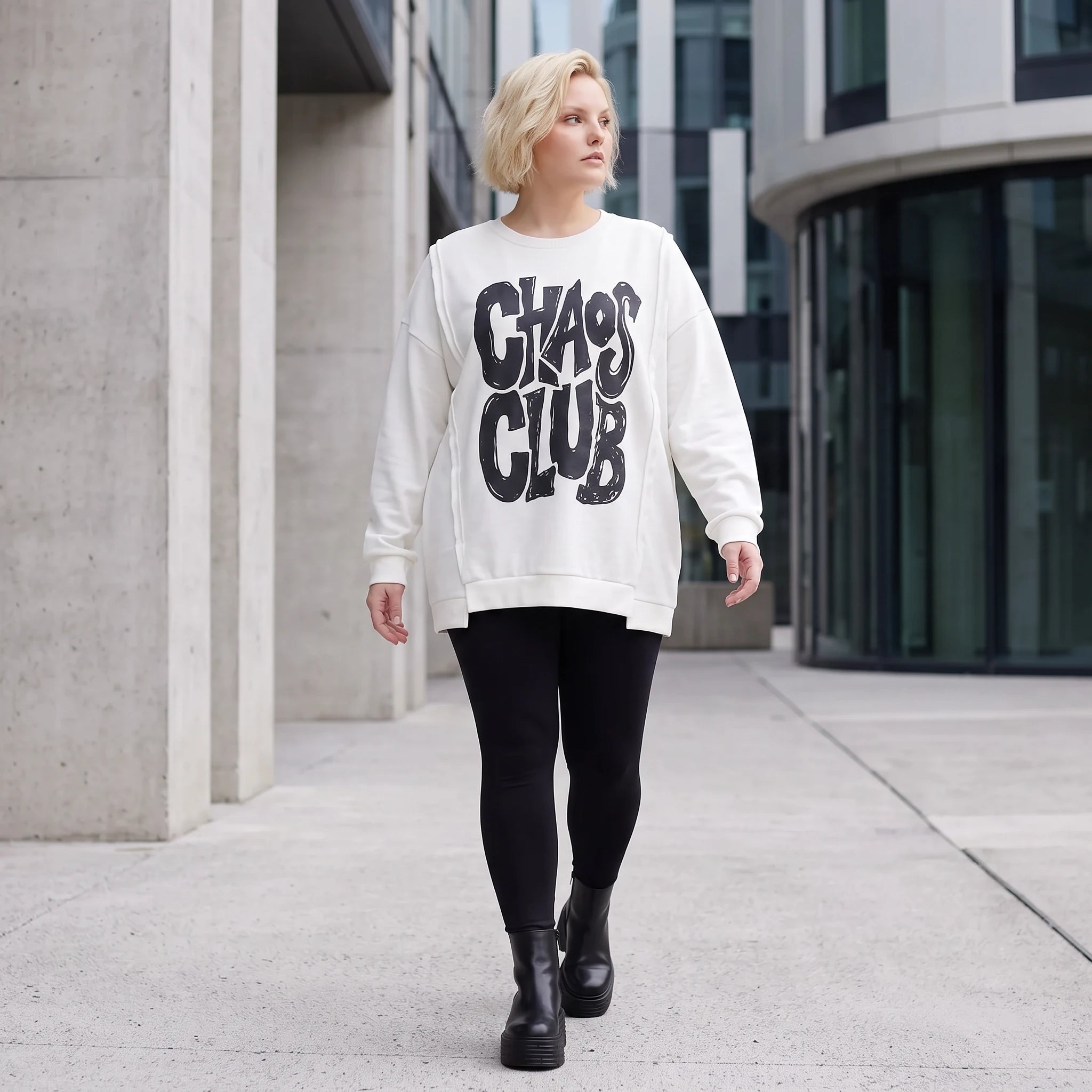 Kastiges Langarmshirt mit Statement Print und Außennähten aus French Terry Stretch urban