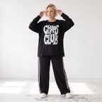 Statementshirt aus French Terry mit Chaos Club Print kastig und vorne kürzer geschnitten