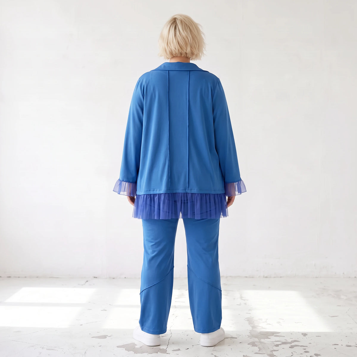 Royalblaue Schlupfhose mit geradem Bein elastisch mit Zierklappen und sichtbarer Naht
